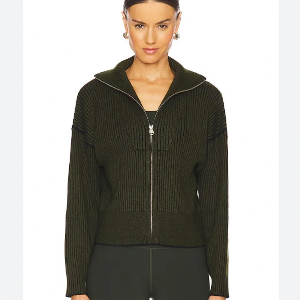 Varley Olive Green Carmen Ribbed Knit Jacket sweater size Xsmall